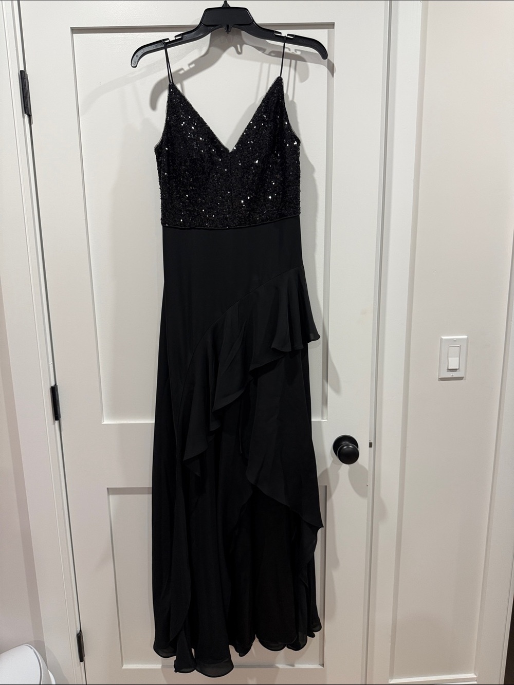 Calvin Klein Black Sequin Bodice Ruffle Evening Dress size 4